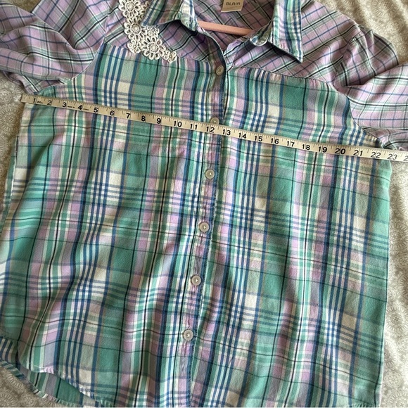 Blair Cotton Pastel Plaid Flannel Shirt with Lace Accent Size L - Picture 6 of 8